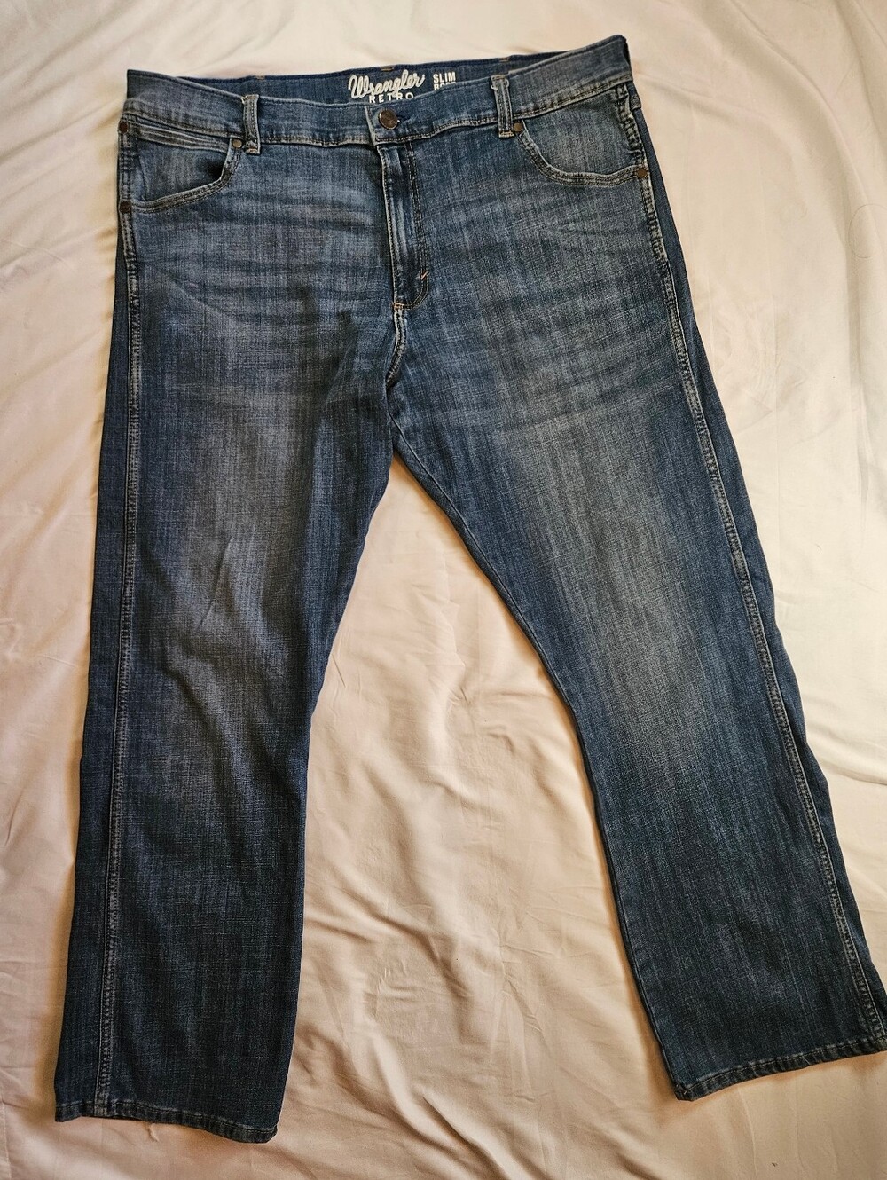 Wrangler Retro Mens Blue Slim Bootcut 5 Pocket Jeans Size 38x34